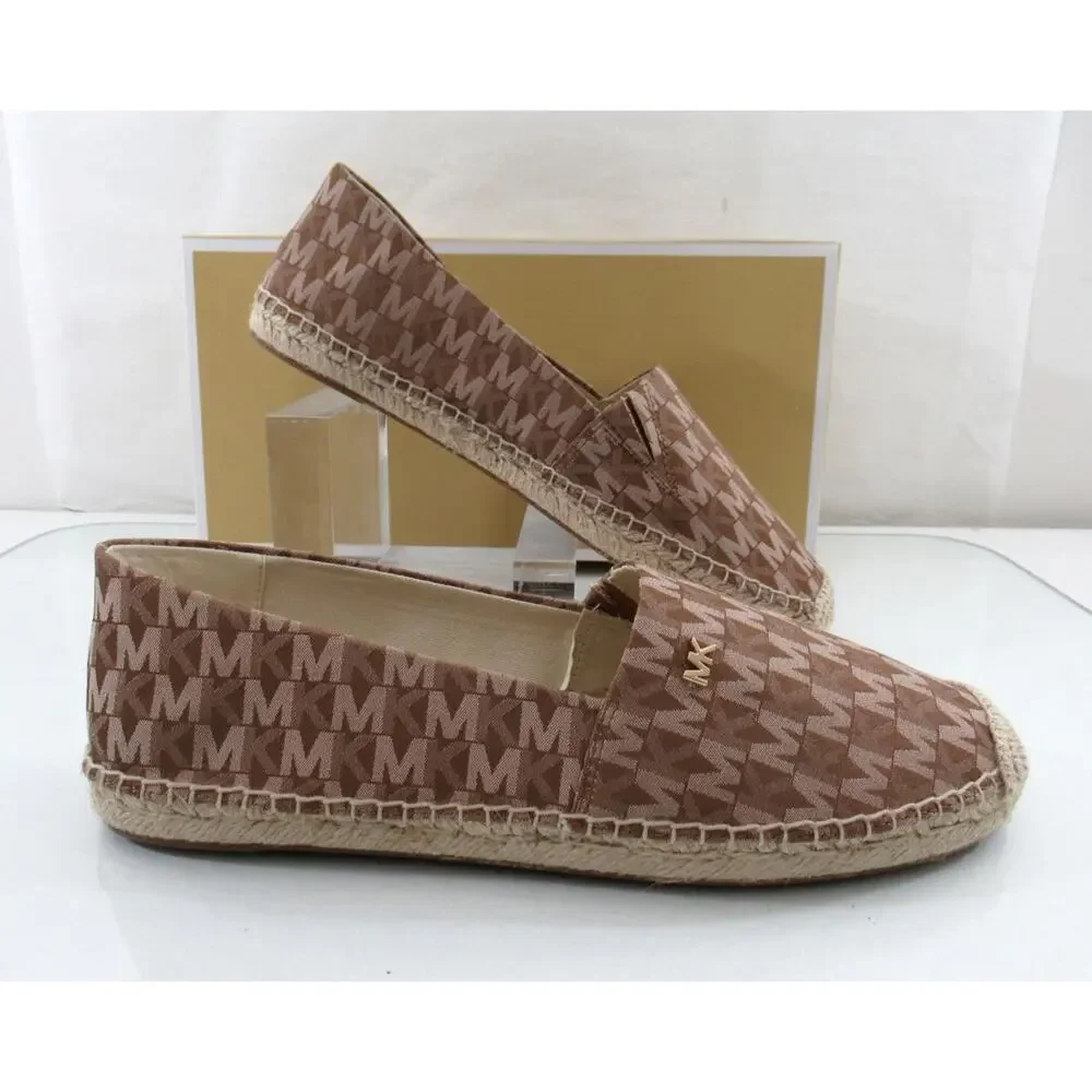 Michael Kors Kendrick Slip On Espadrille Flat Shoes MK Logo Luggage Size 9